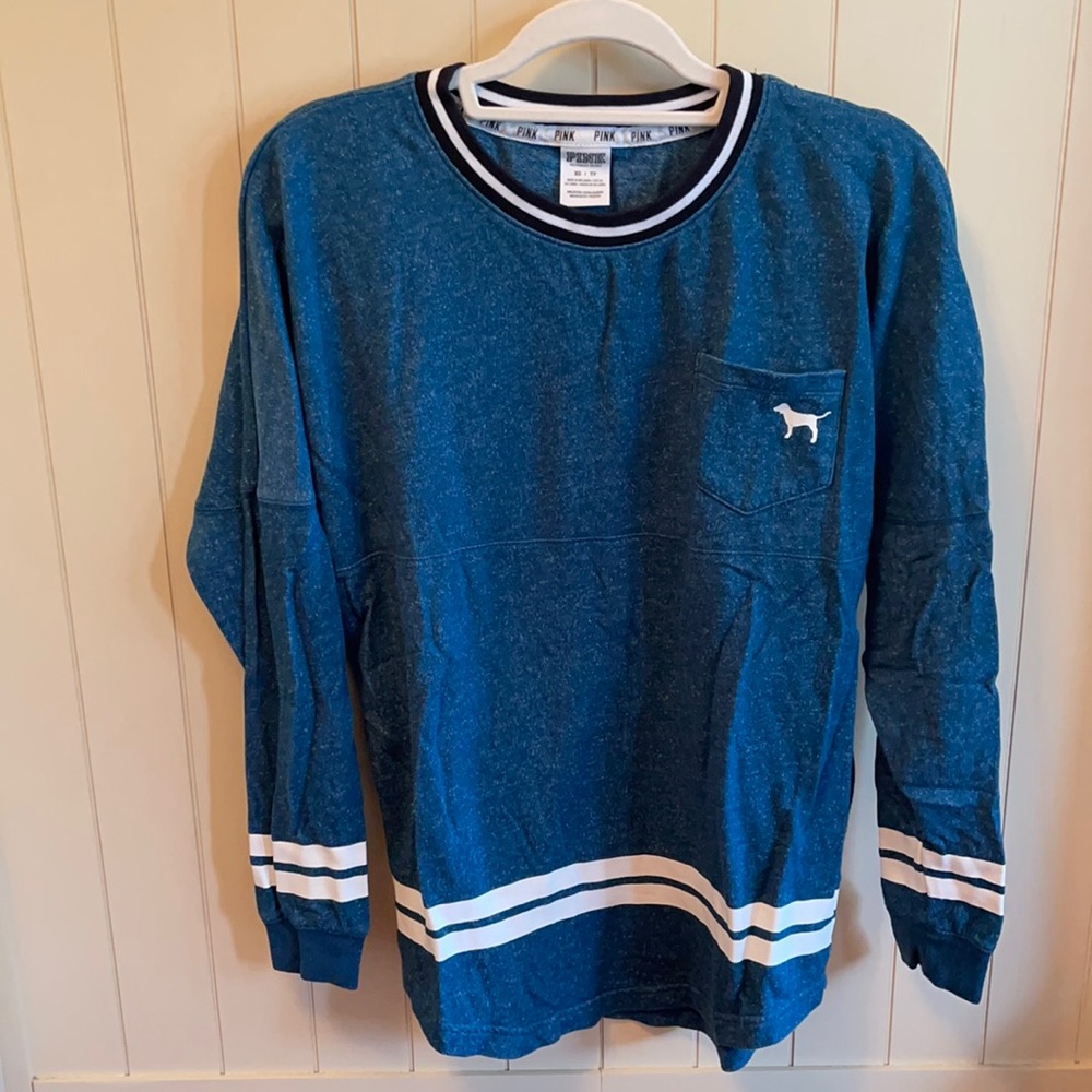 PINK turquoise crew neck lounge sweatshirt
